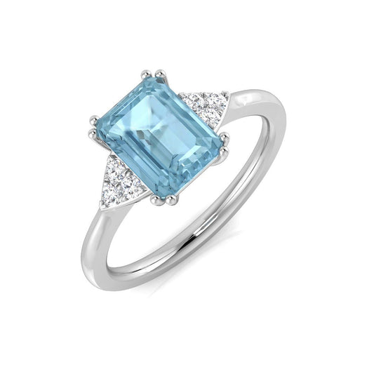 Emerald Aquamarine Diamond Ring in White Gold