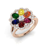 Rainbow Sapphire Halo Ring