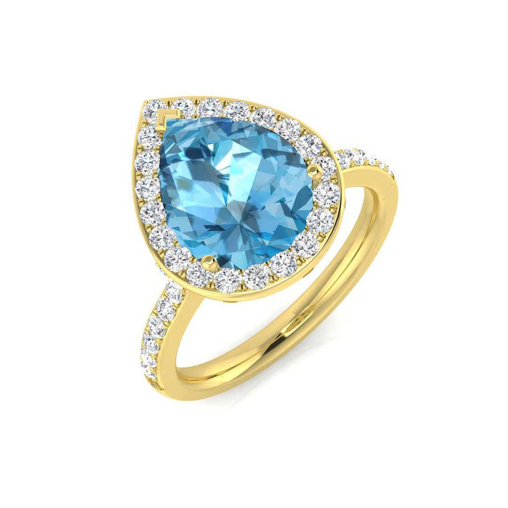 Luxury Pear Cut Aquamarine Diamond Halo Ring