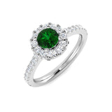 Emerald Halo Diamond Ring with Pave Band