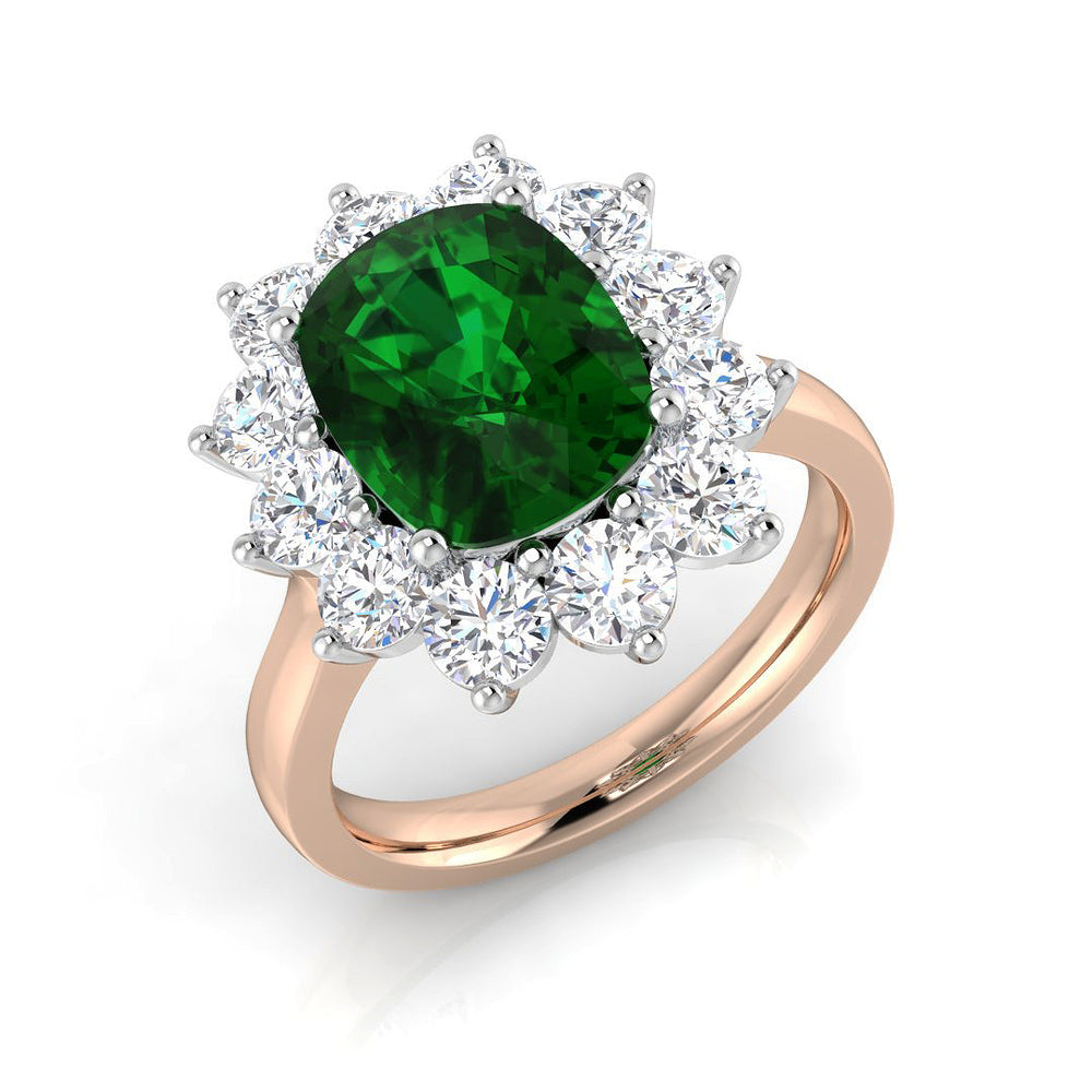 Cushion Cut Emerald Halo Ring