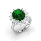 Oval Green Emerald Diamond Halo Engagement Ring