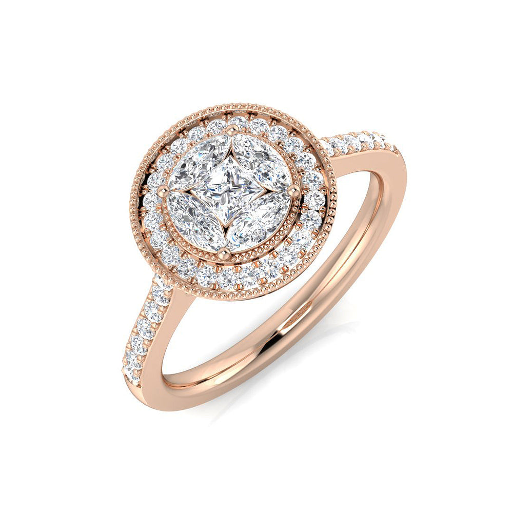 Natural Round Cut Diamond Cluster Engagement Ring