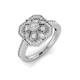 Lab Grown Floral Round Diamond Art Deco Vintage Ring | Hallmarked Gold & Platinum