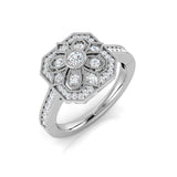 Lab Grown Floral Round Diamond Art Deco Vintage Ring | Hallmarked Gold & Platinum