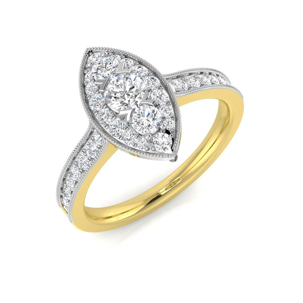 Natural Round Cut Diamond Cluster Engagement Marquis Shape Ring