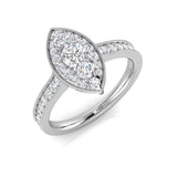 Natural Round Cut Diamond Cluster Engagement Marquis Shape Ring