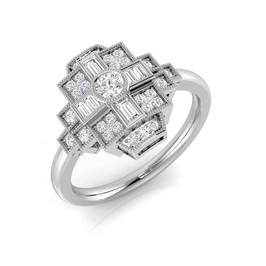 Lab-Grown Round & Baguette Diamond Vintage Ring | 0.33ct | Hallmarked Gold & Platinum