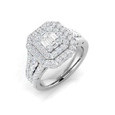 Baguette & Round Diamond Double Halo Ring 1.25ct | UK Hallmarked