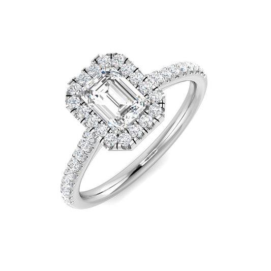Emerald Cut Diamond Halo Engagement Ring | 0.75ct–1.75ct | Hallmarked Gold & Platinum