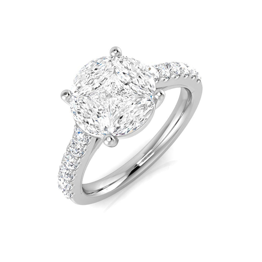 Natural Princess & Marquise Cut Diamond Cluster Engagement Ring