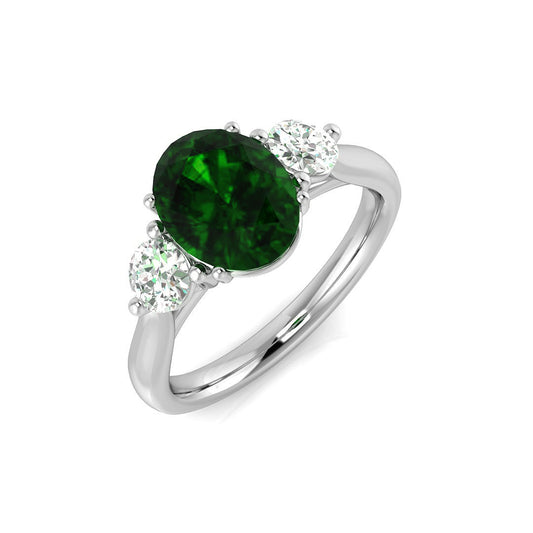 18K Yellow Gold Two-Tone Natural Diamond Three-Stone Ring with Oval Colour Gemstone