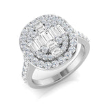 Baguette & Round Diamond Halo Ring 1.25ct Cluster UK Made