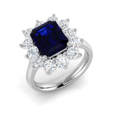 Emerald Cut Blue Sapphire Halo Ring