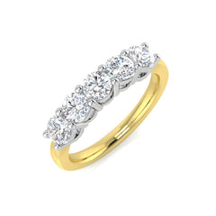 1.00Carat D-E/VS Lab Grown Diamond 5 Stone Wedding Ring 18k Yellow Gold Ready To Ship