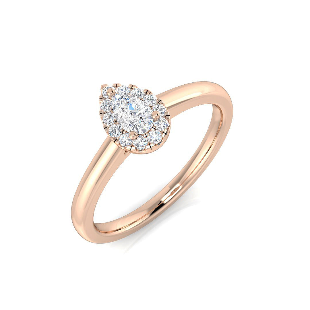 Natural Pear & Round Cut Diamond Halo Engagement Ring