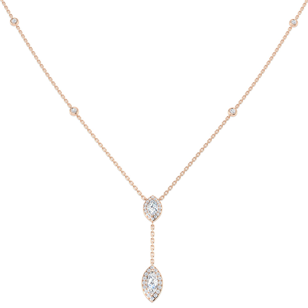 Beady Diamond Drop Necklace 0.5ct to 1ct Gold Platinum