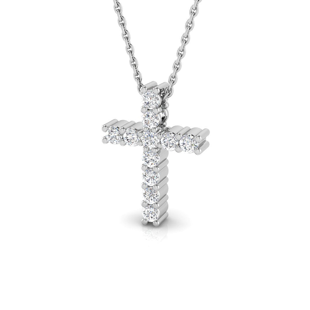 0.37ct Round Diamond Shared Prong Set Cross Necklace in Gold & Platinum