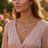 Pink Sapphire Diamond Halo Pendant (Without Chain )