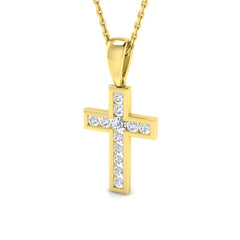 0.3 Carat D-E/VS Lab Grown Round Diamond Cross Pendant 9k Yellow Gold ,Ready To Ship