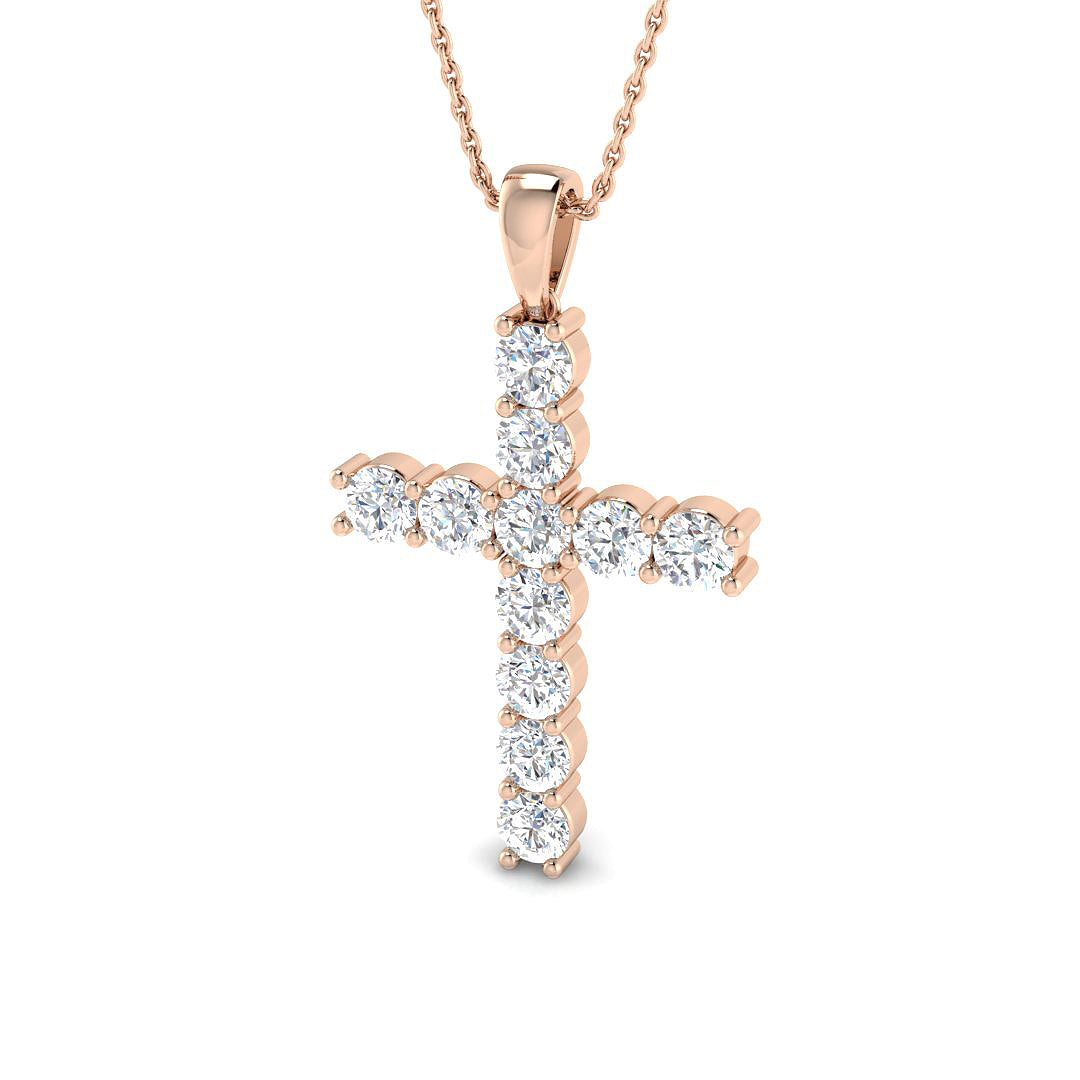 0.15ct – 5.50ct Round Diamond Prong Set Cross Pendant in 9k and 18k Gold