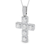 2.50ct – 5.00ct Baguette & Round Diamond Cluster Cross Necklace in 9k and 18k Gold