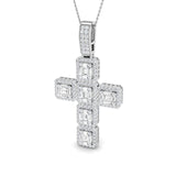 2.50ct – 5.00ct Baguette & Round Diamond Cluster Cross Necklace in Platinum