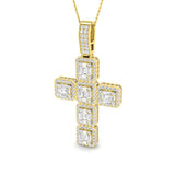 2.50ct – 5.00ct Baguette & Round Diamond Cluster Cross Necklace in 9k and 18k Gold
