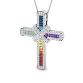Rainbow Cross Pendant | Multicolor Diamond Cross Necklace | UK Made