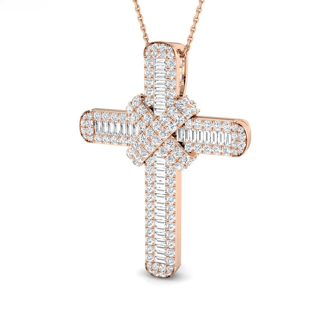 0.68ct – 13.64ct Baguette & Round Diamond X-Shaped Crossover Cross Necklace in 9k and 18k Gold