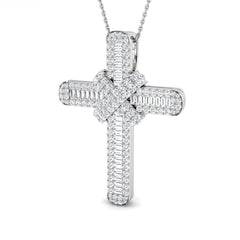 0.60ct – 13.50ct Baguette & Round Diamond X-Shaped Crossover Cross Necklace in Platinum