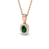 Emerald Gold Pendant UK – Oval Diamond Halo (Without Chain )