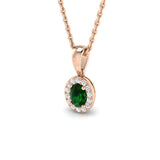 Oval Emerald Diamond Halo Pendant in Gold Without Chain