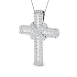 Refined 5Ct Diamond Cross Pendant In 9K, 18K (White, Yellow, Rose Gold) With Complimentary Silver