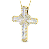 Refined 5Ct Diamond Cross Pendant In 9K, 18K (White, Yellow, Rose Gold) With Complimentary Silver