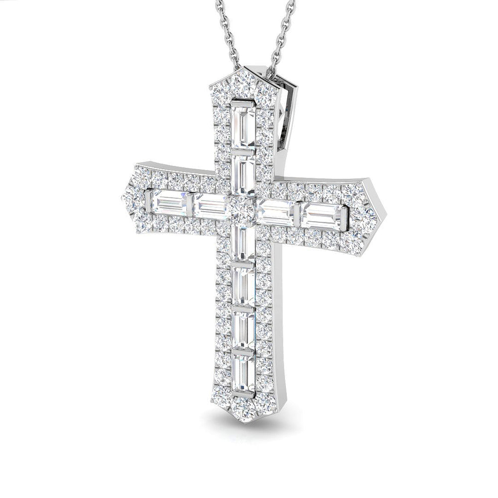 Chronicle 2Ct Diamond Cross Pendant In 9K, 18K (White, Yellow, Rose Gold) With Complimentary Silver