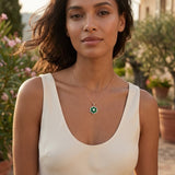 Emerald Pendant Necklace with Diamond Flower Halo Design - Prong Set