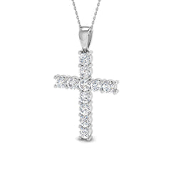 3.5 Carat D-E/VS Lab Grown Round Diamond Cross Pendant 9k White Gold Ready To Ship