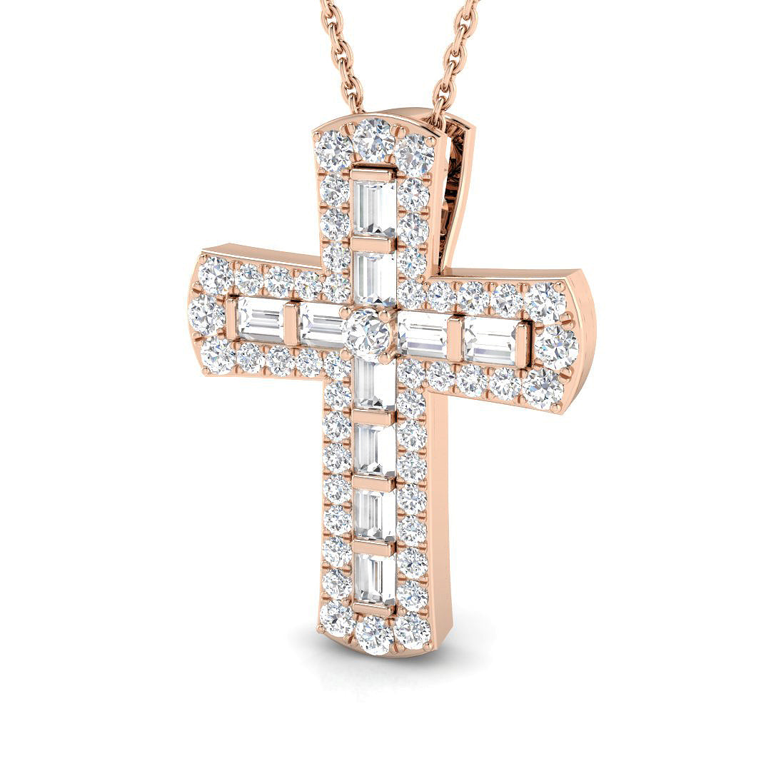 0.97ct – 2.02ct Baguette & Round Diamond Cross Pendant in Gold & Platinum