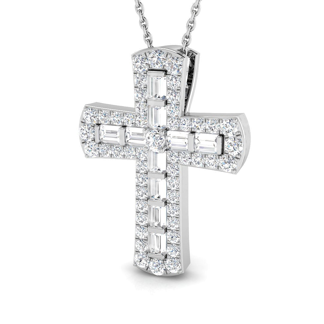 0.97ct – 2.02ct Baguette & Round Diamond Cross Pendant in Gold & Platinum