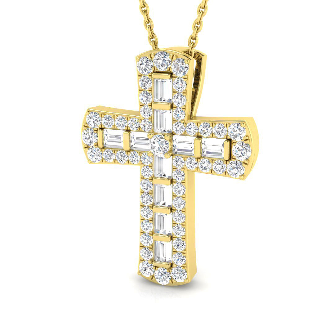 0.97ct – 2.02ct Baguette & Round Diamond Cross Pendant in Gold & Platinum
