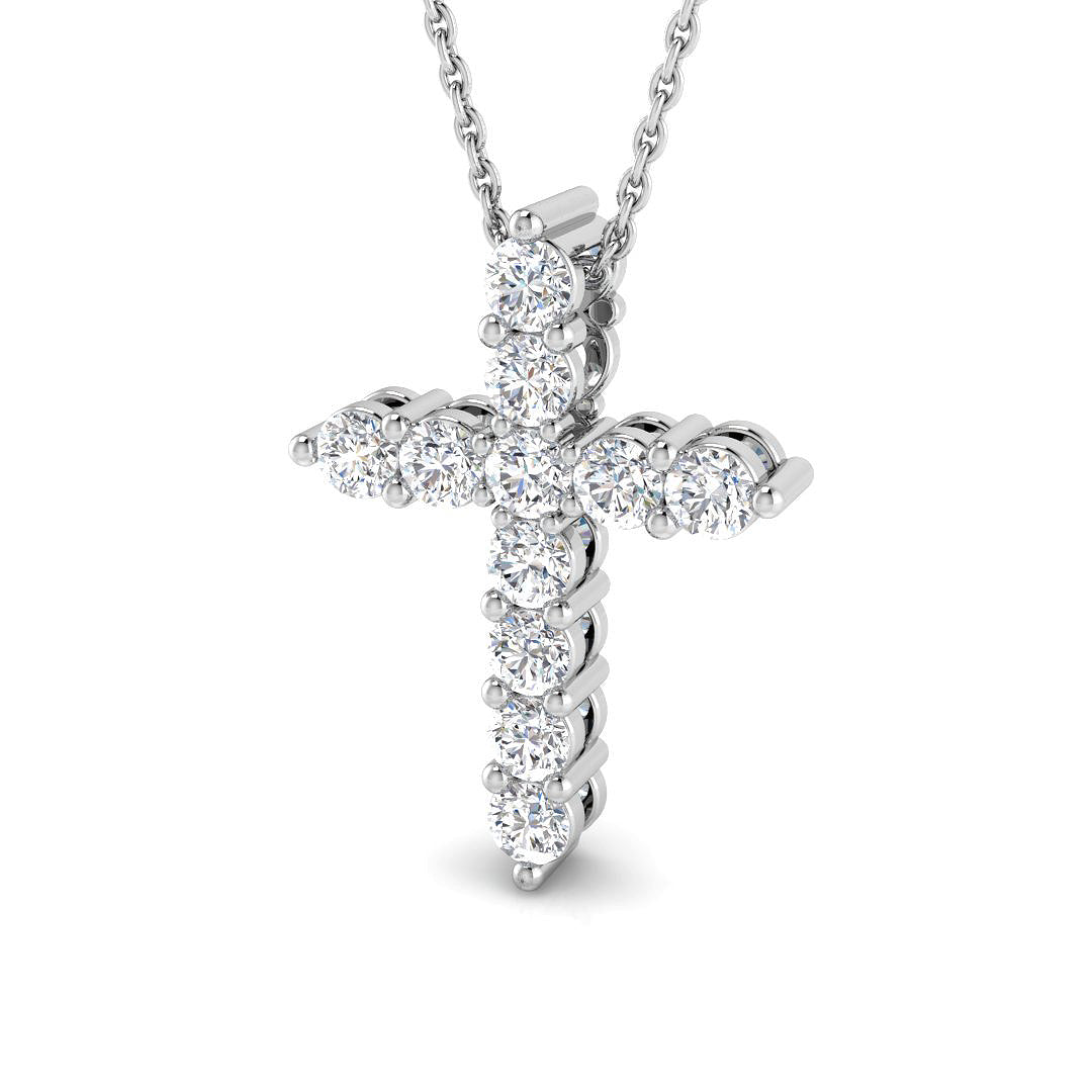 0.25ct – 5.28ct Round Diamond Prong Set Cross Pendant in Platinum