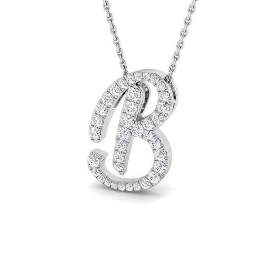Diamond Script Initial "B" Pendant with Round Diamonds