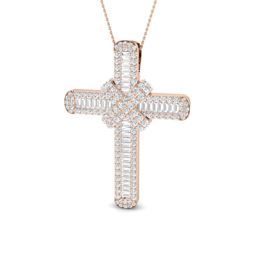 Aurum 7Ct Diamond Cross Pendant In 9K, 18K (White, Yellow, Rose Gold) With Complimentary Silver