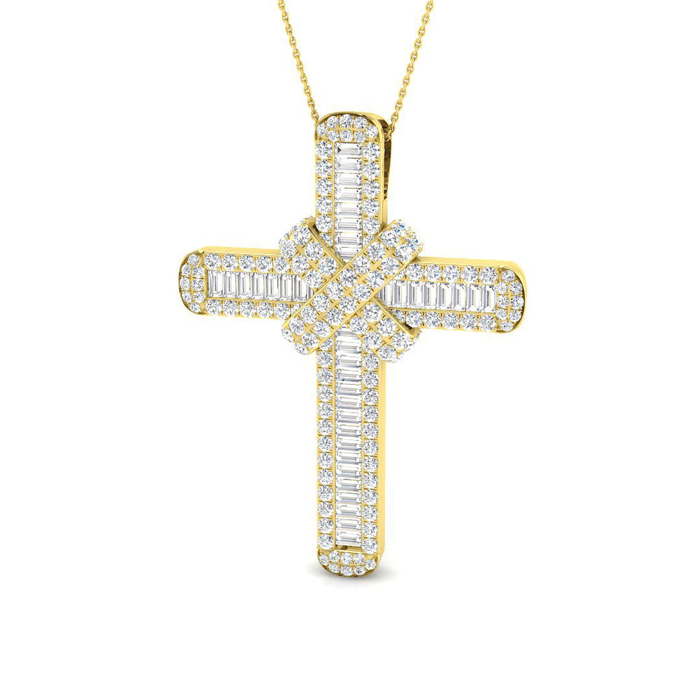 Aurum 7Ct Diamond Cross Pendant In 9K, 18K (White, Yellow, Rose Gold) With Complimentary Silver