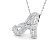 Diamond Script Initial "A-Z" Pendant with Baguette & Round Diamonds