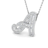 Diamond Script Initial "A-Z" Pendant with Baguette & Round Diamonds