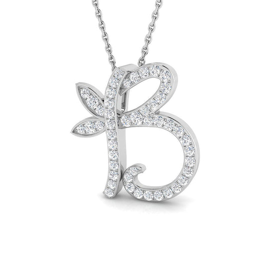 Gold Diamond Butterfly Initial B Pendant Necklace