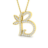 Halskette mit Anhänger aus Gold und Diamanten in Schmetterlingsform mit dem Anfangsbuchstaben B