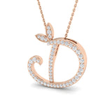 Halskette mit Anhänger aus Gold und Diamanten in Form eines Schmetterlings mit dem Anfangsbuchstaben D und Diamanten